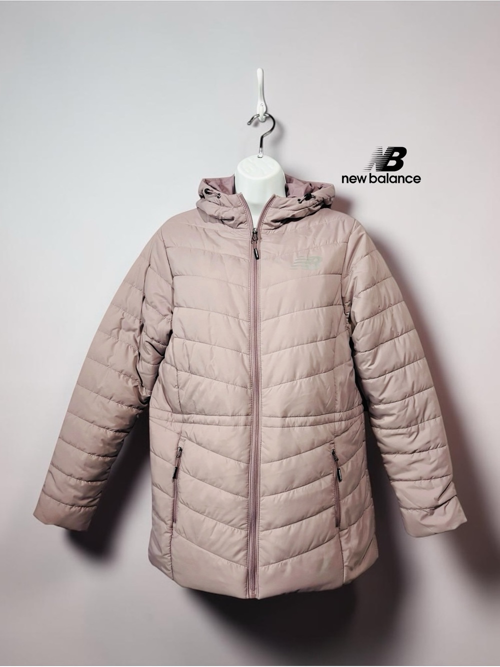 New Balance, Women’s Quilted Puffer Jacket Hooded, Pink Taupe, Medium